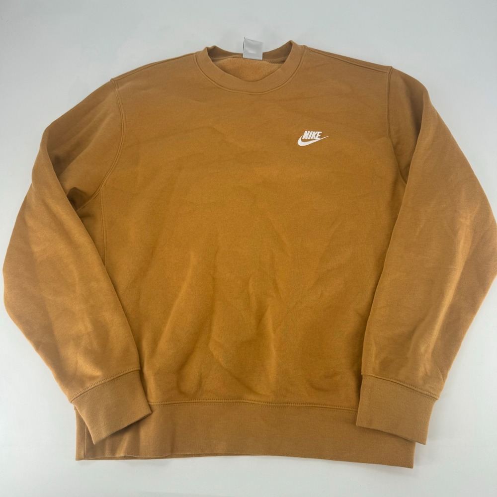 Nike Mens Sportswear Club Fleece Crewneck Sweatshirt Mustard Yellow Brown Medium